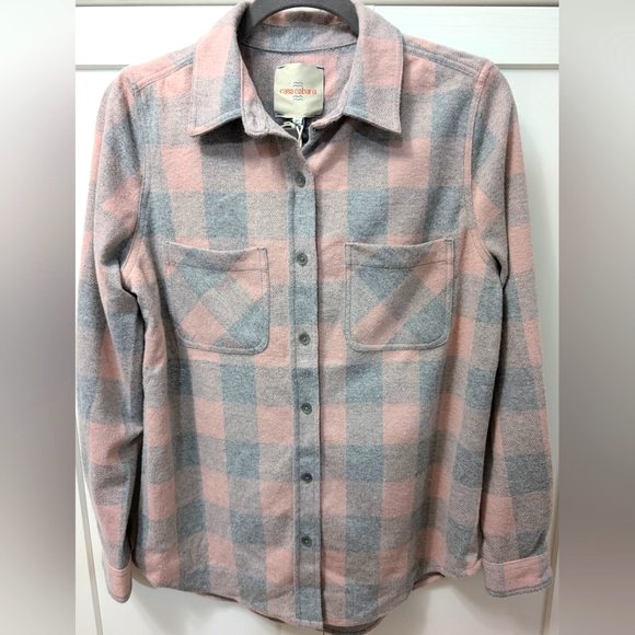 CASA CABANA, Sienna checked longline shirt, Grey and Pink, Size Medium - Picture 1 of 7